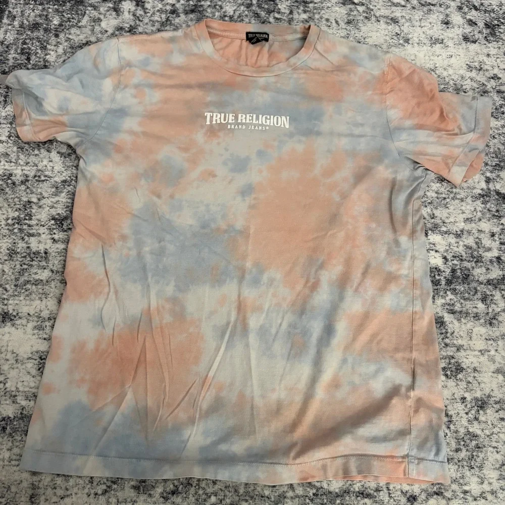 True Religion Lot of 2 Tie Dye Graphic T-Shirts Mens Small & Medium Buddha Logo